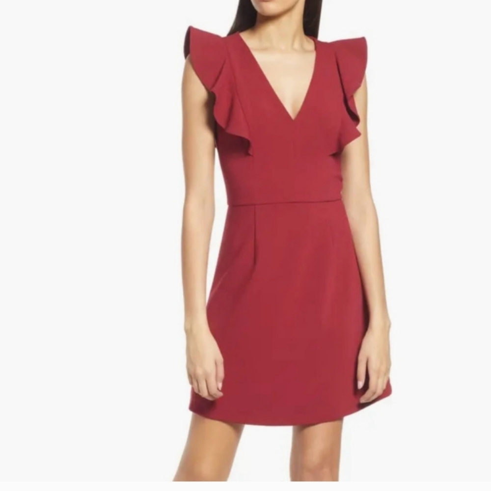 French Connection Whisper Ruffle Minidress in Berry Red New With Tags